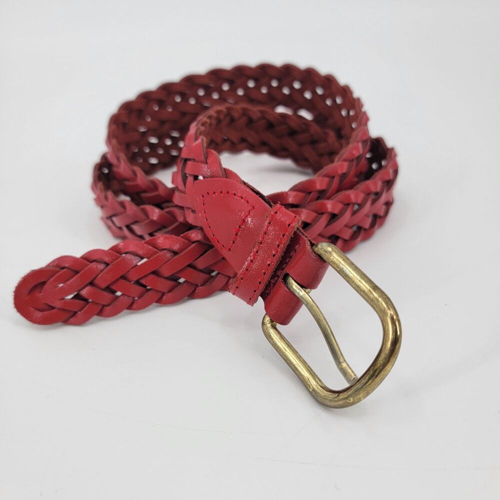 Ribco USA Unisex Red Genuine Leather Braided Belt with Brass Buckle XXL 40x1